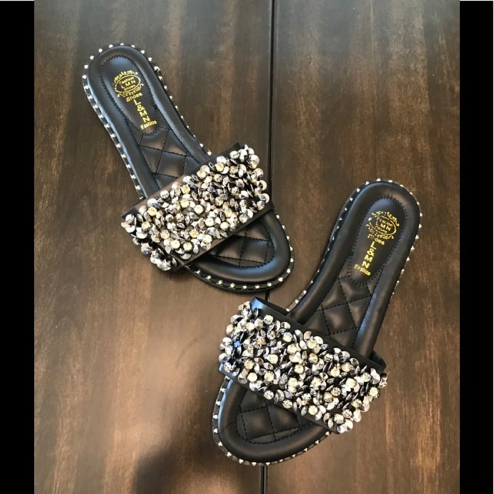 NEW L&MN Black Bling Slides - Picture 1 of 6